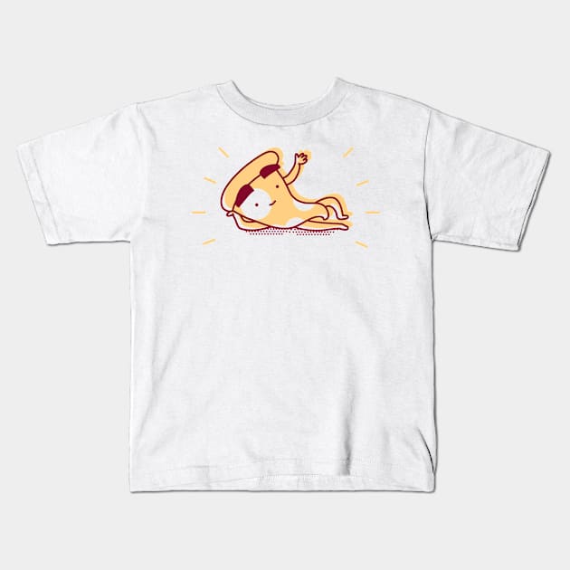 Cute Chilling Pizza Cartoon Kids T-Shirt by InkyArt